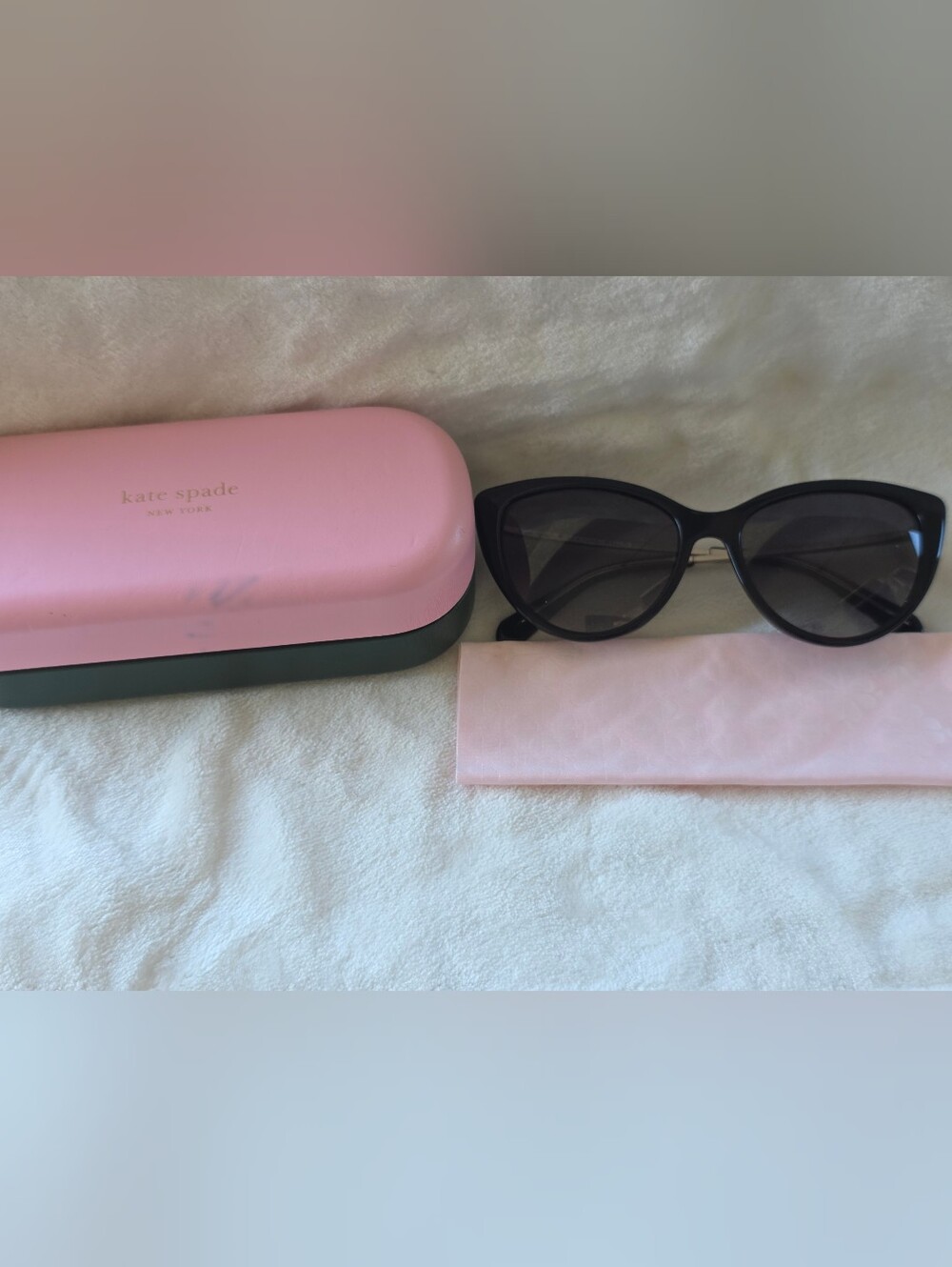 Kate Spade Black Cat-Eye Sunglasses with Pink Case